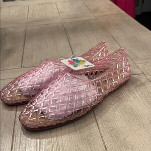 Heva Women's Pink Lattice Jelly Slip-On Flats